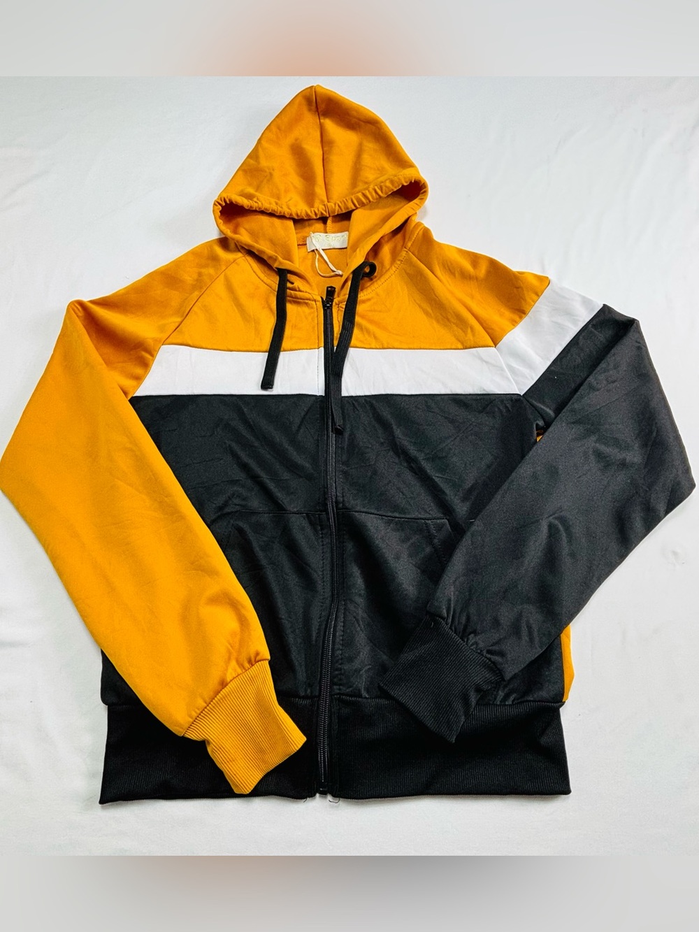 Men's Colorblock Zip-Up Hoodie - Mustard, Black & White M541